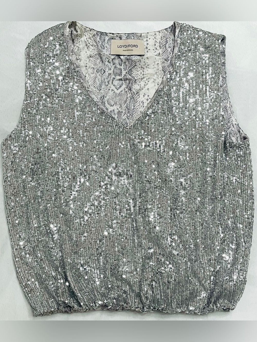 Loyd/Ford Palm Springs Silver Sequin V-Neck Sleeveless Top